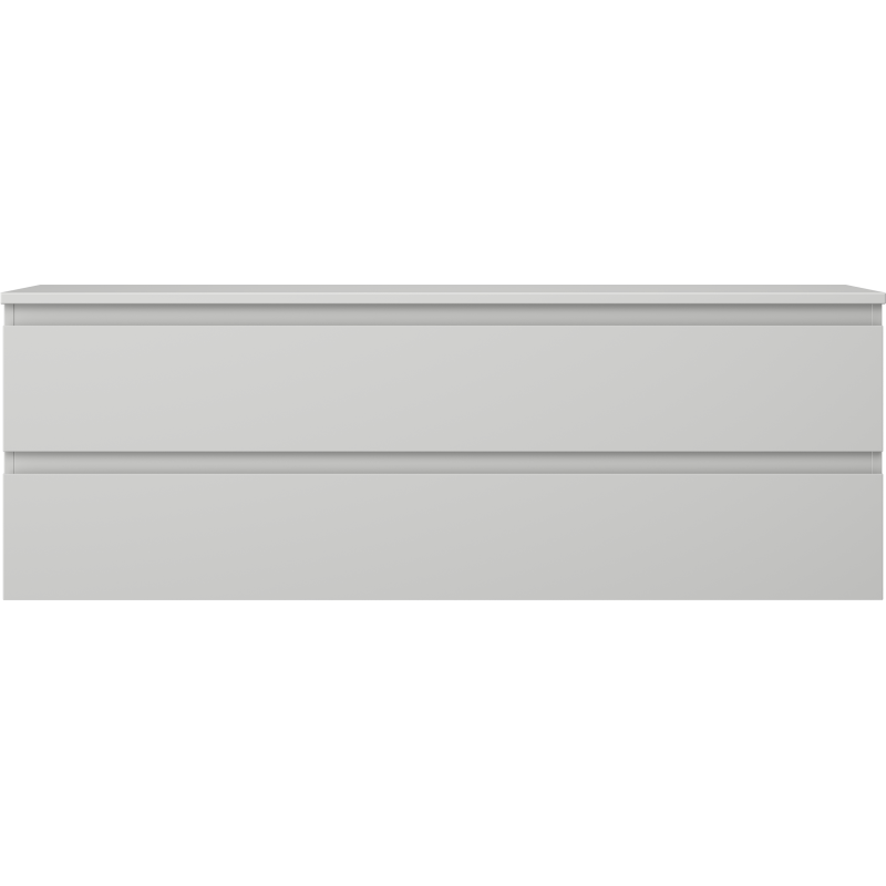 Underskap til servant 140 cm grå matt med to skuffer, sett rett forfra med integrerte håndtak.