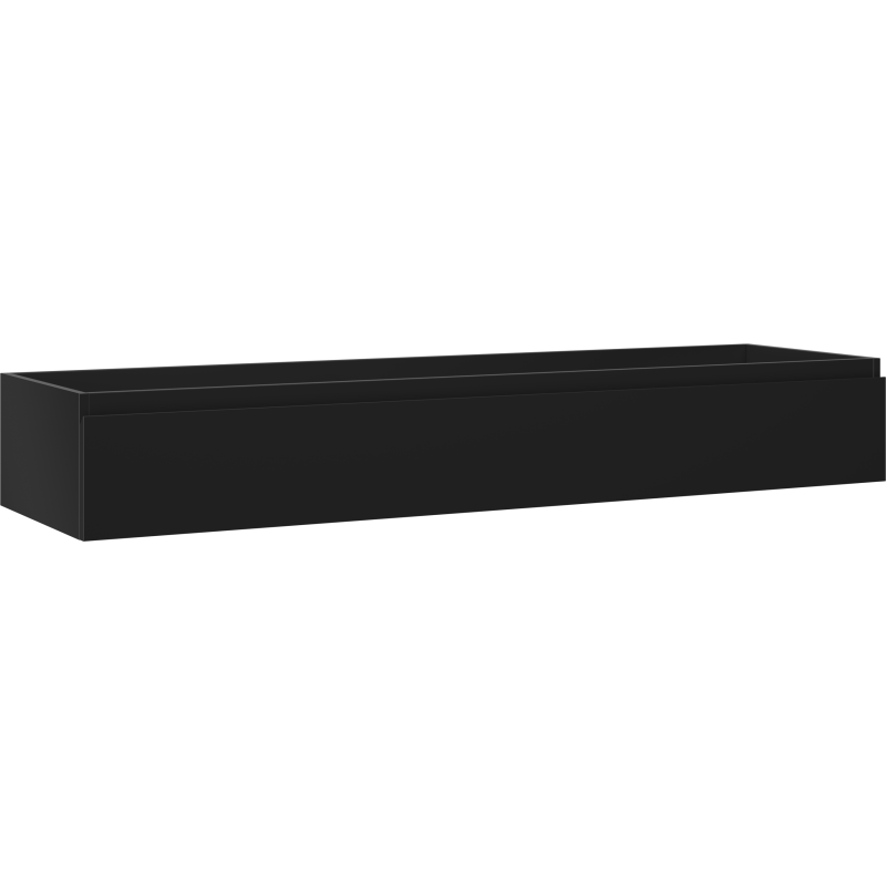 Servantskap 160 cm i svart matt metall med en skuff og moderne, rektangulært design.