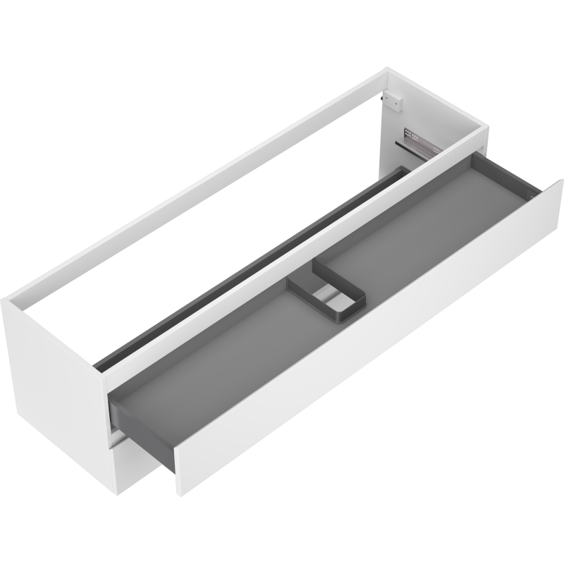 Servantskap uten vask 160 cm Mexen Orio vist ovenfra med åpnet skuff og grå innmat.