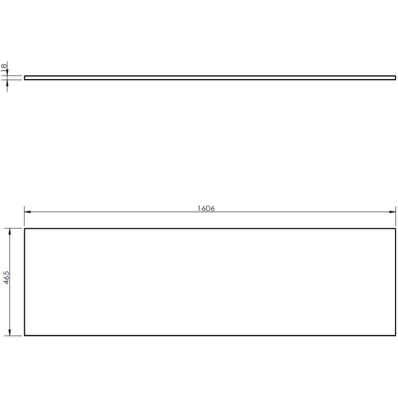Underskap til servant teknisk tegning av Mexen Orio 160 cm, front- og sidevisning med mål.