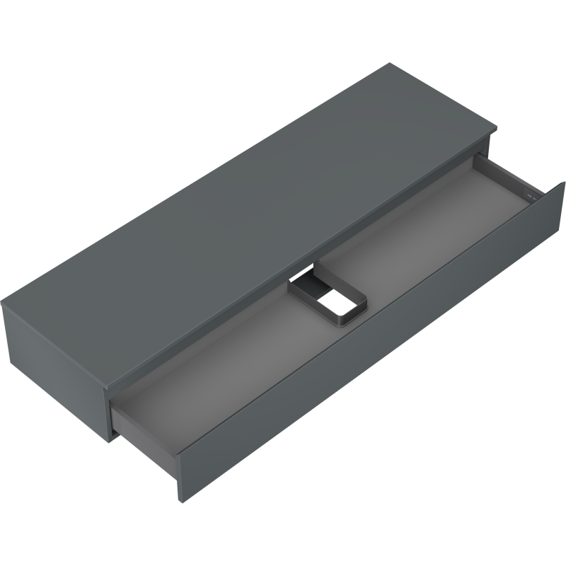 Servantskap uten vask 160 cm Mexen Orio i grafitt matt med åpen metallskuff og utsparing.