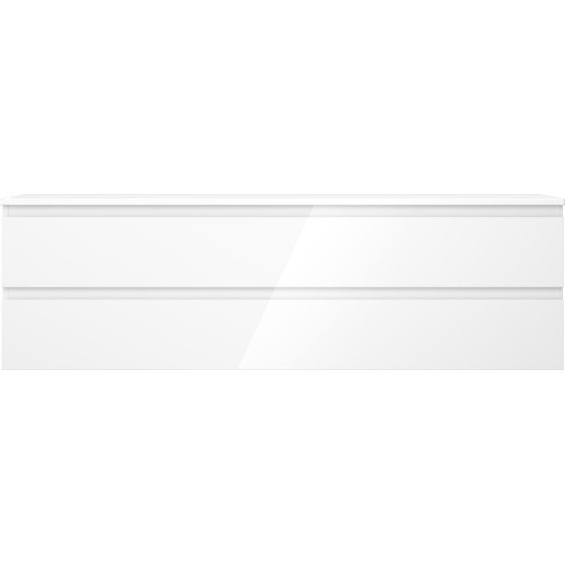 Underskap til servant Mexen Orio 160 cm i hvit høyglans med to skuffer, sett rett forfra.