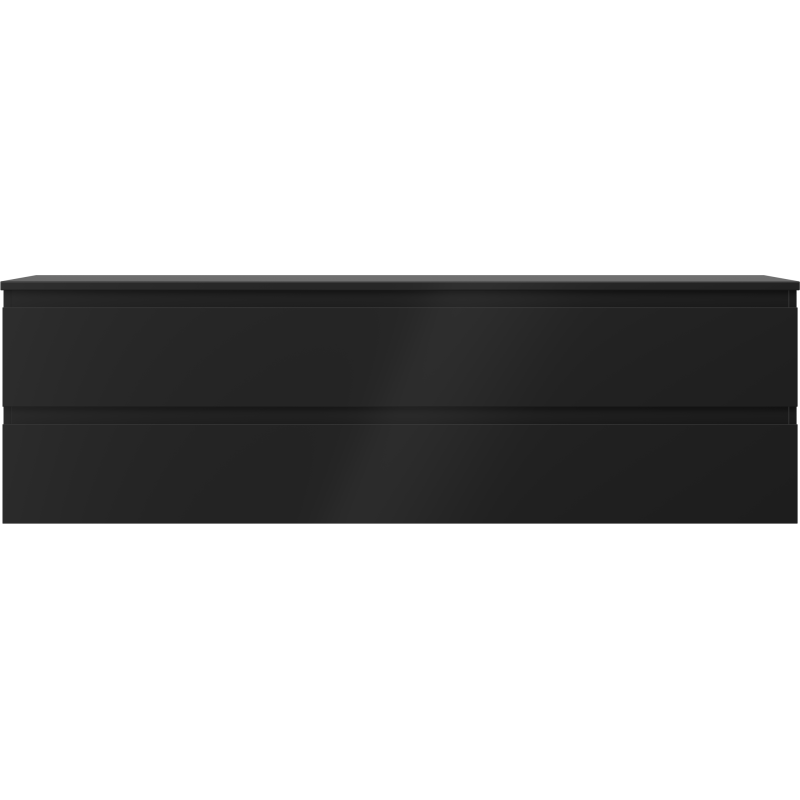 Underskap til servant Mexen Orio 160 cm i svart matt med to brede skuffer, sett rett forfra.
