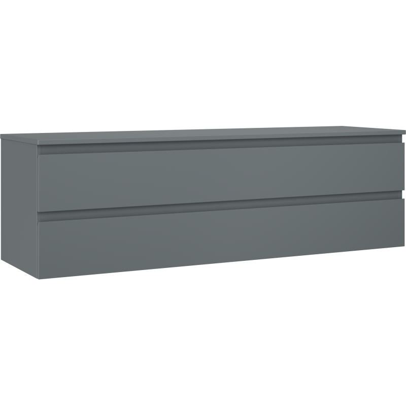 Servantskap 160 cm grafitt matt med to brede skuffer uten håndtak, sett fra skrå vinkel.