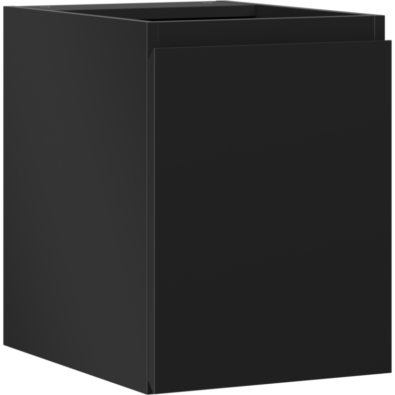 Servantskap 35 cm svart matt med én dør, minimalistisk design uten håndtak, sett fra skrå vinkel.