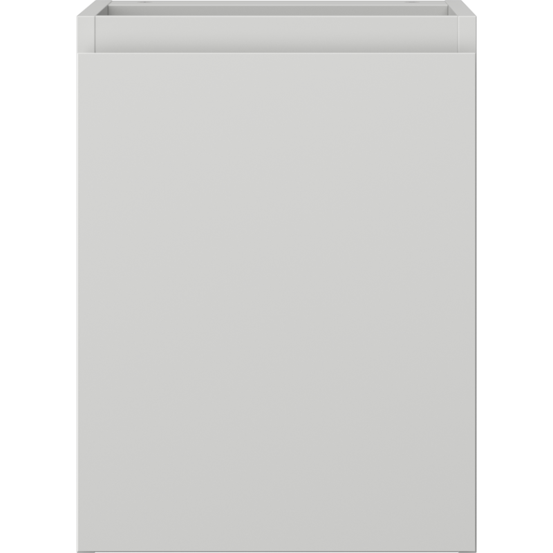 Underskap til servant i lys grå matt finish med glatt front og minimalistisk design uten synlige håndtak.