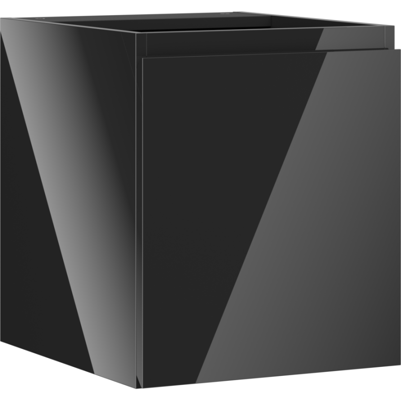 Servantskap 40 cm svart høyglans med én dør, moderne kubeform og glatte reflekterende flater.