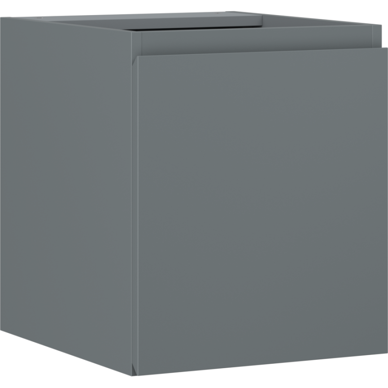 Servantskap 40 cm grafitt matt, firkantet modul sett fra hjørne uten synlige håndtak.