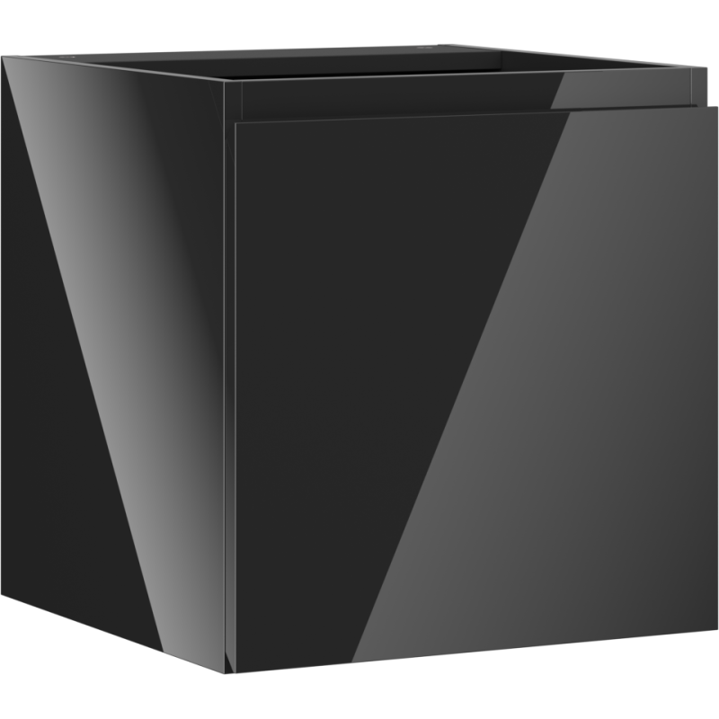 Servantskap 45 cm i svart høyglans med én dør, vist fra hjørneperspektiv.