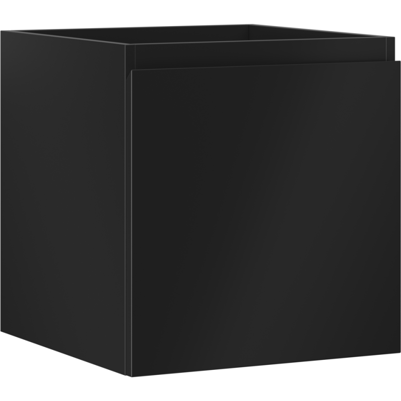 Servantskap 45 cm i svart matt finish med én skuff, sett fra skrå vinkel.