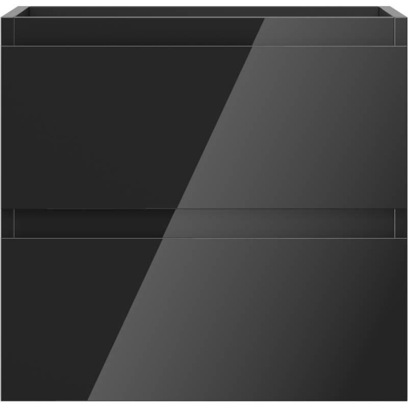 Underskap til servant Mexen Orio 50 cm i svart høyglans med to skuffer, sett rett forfra.