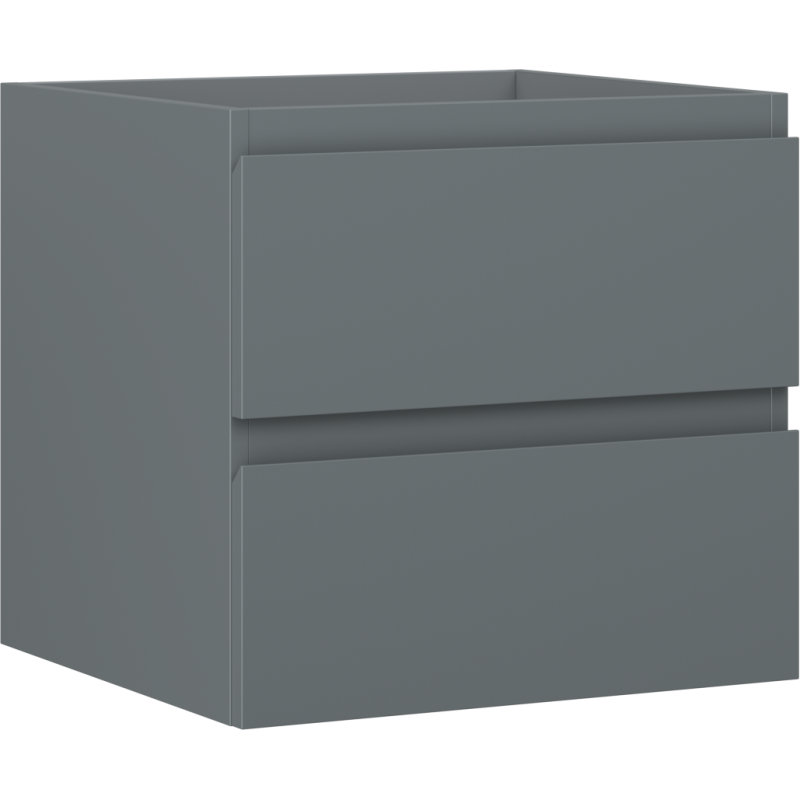 Servantskap 50 cm grafitt matt med to skuffer uten håndtak, sett fra skrå vinkel foran.