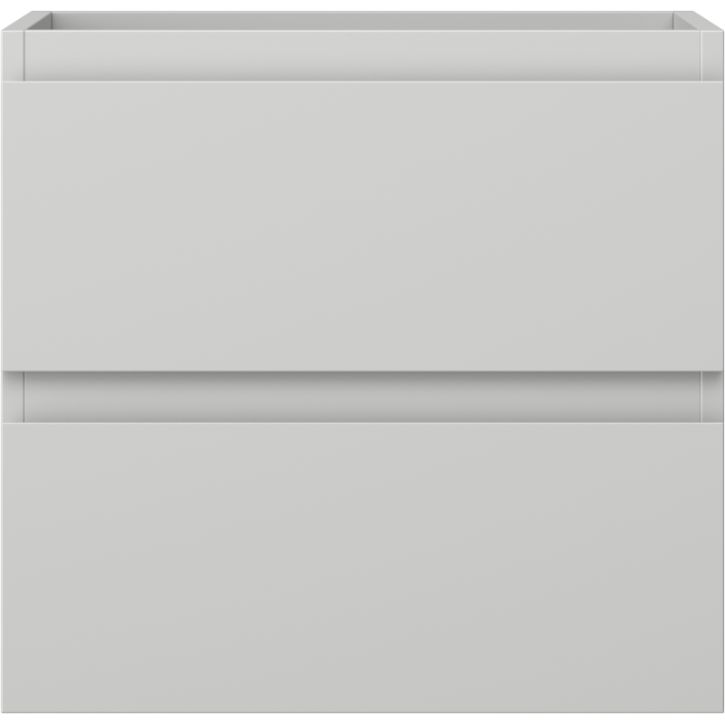 Underskap til servant i lys grå matt med to skuffer uten synlige håndtak, sett forfra.