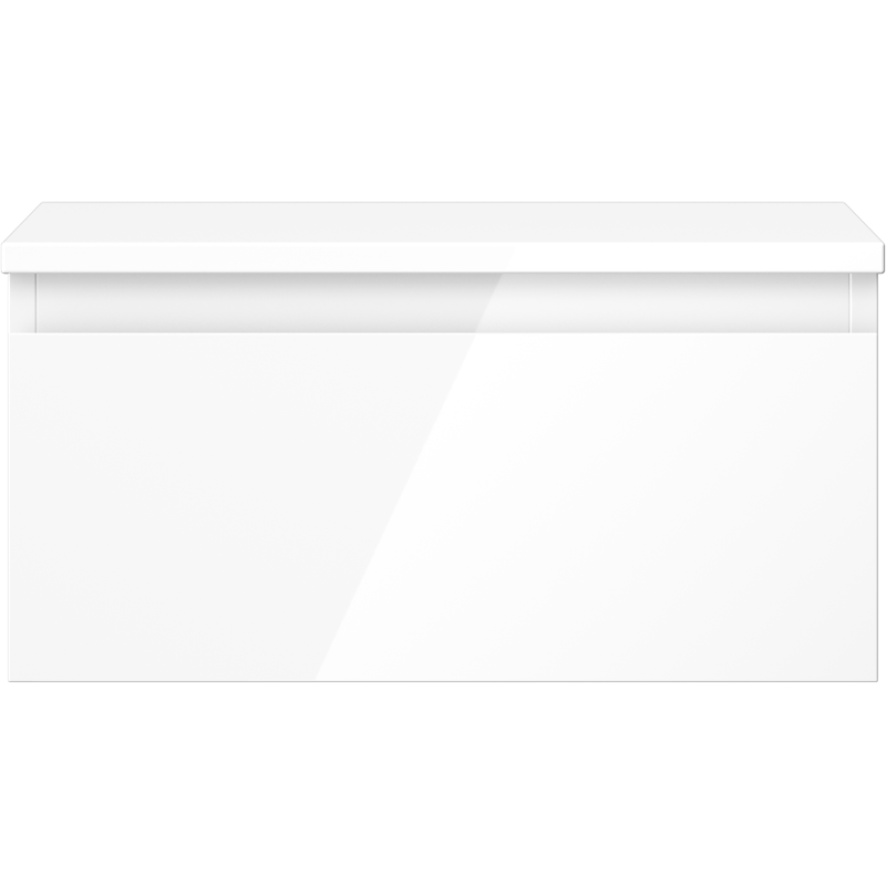 Underskap til servant Mexen Orio 50 cm i hvit høyglans med én skuff, sett rett forfra.
