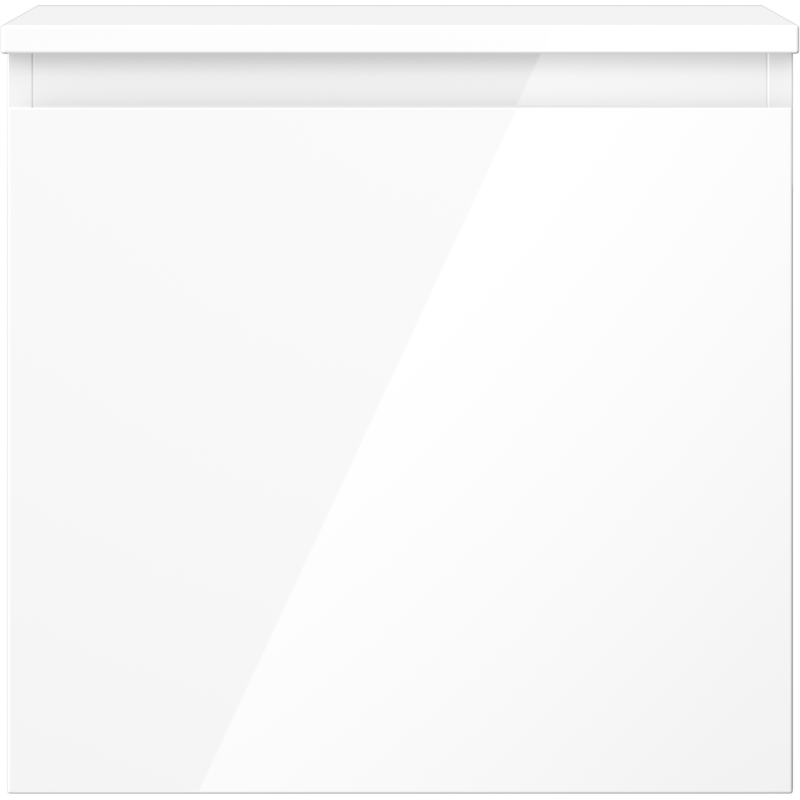 Underskap til servant 50 cm i hvit høyglans, sett forfra med glatt front og minimalistisk design.