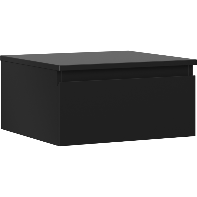 Servantskap 50 cm svart matt med én skuff, sett fra skrå vinkel uten synlige håndtak.