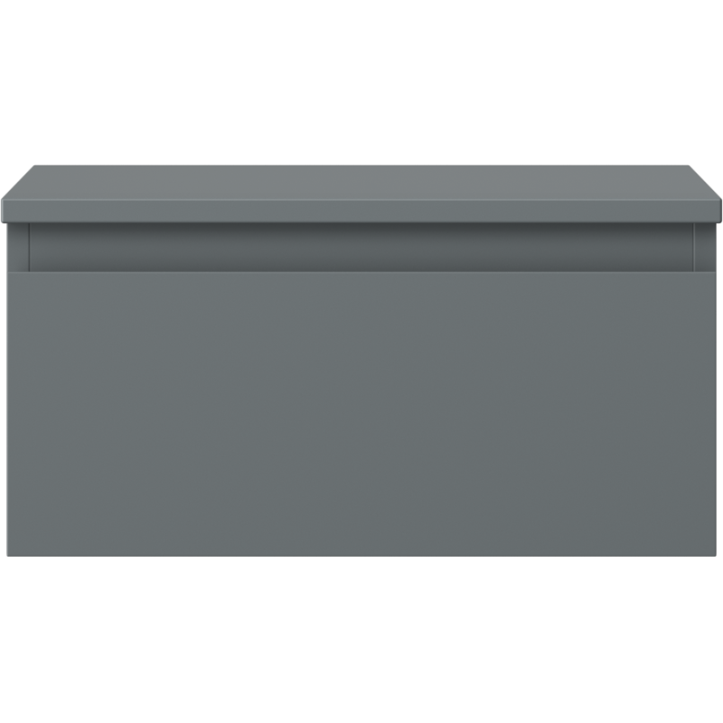 Underskap til servant i grafitt matt metall med én skuff, sett forfra med glatt overflate.