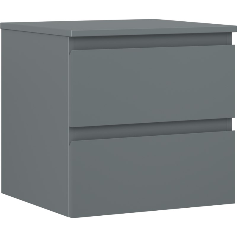 Servantskap 50 cm grafitt matt med to skuffer, sett skrått forfra i minimalistisk design.