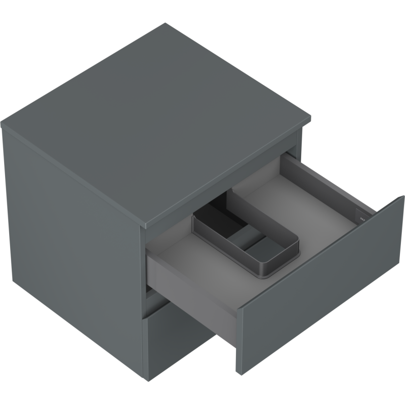 Servantskap uten vask 50 cm grafitt matt med åpen skuff og synlig innsats for organisering.