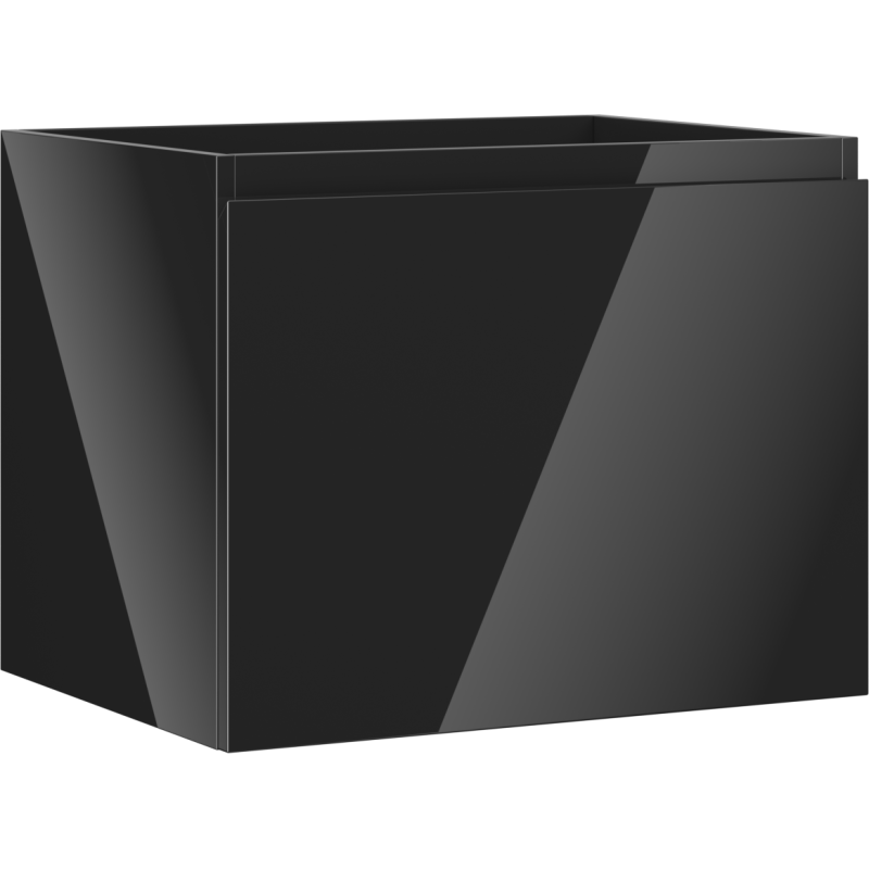 Servantskap 60 cm svart høyglans med én skuff, sett fra skrå vinkel uten synlige håndtak.