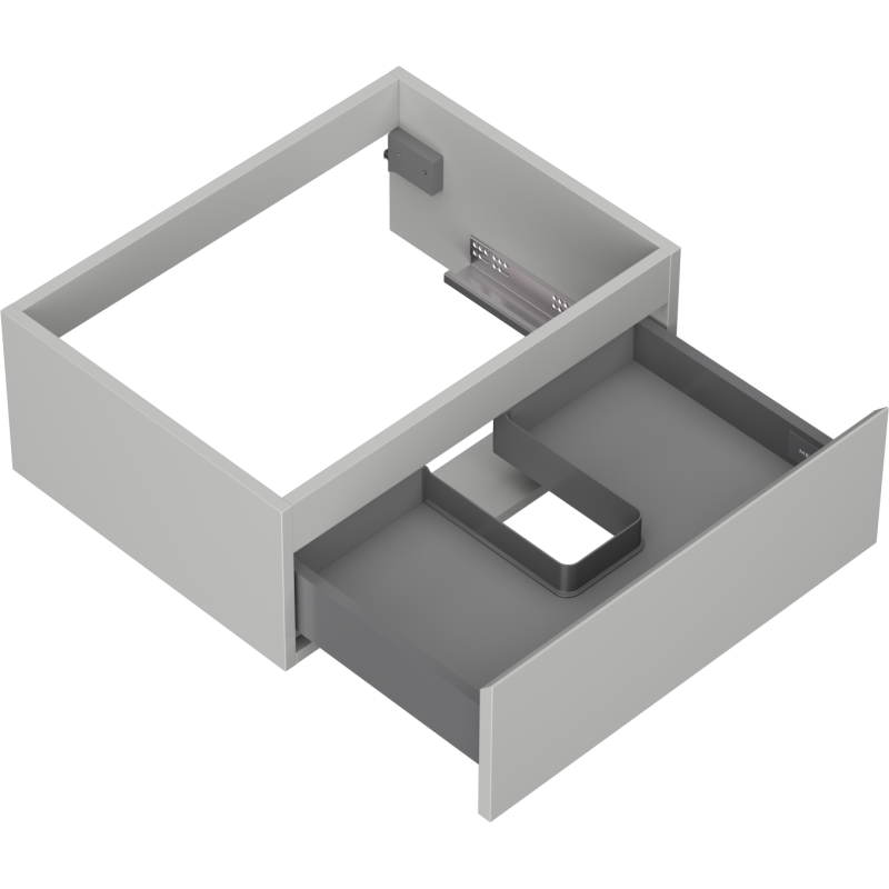 Servantskap uten vask 60 cm grå matt Mexen Orio med åpen skuff og utsparing for rør.