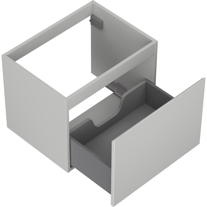 Servantskap uten vask grått Mexen Orio 60 cm med én åpen skuff og utsparing for rør.