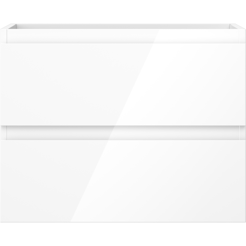 Underskap til servant 60 cm i hvit høyglans med to skuffer og horisontal utsparing, sett forfra.
