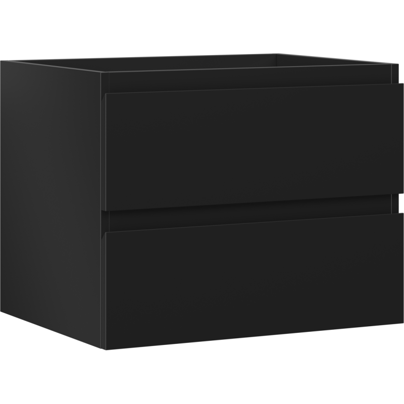 Servantskap 60 cm svart matt med to skuffer uten håndtak, sett fra skrått frontperspektiv.