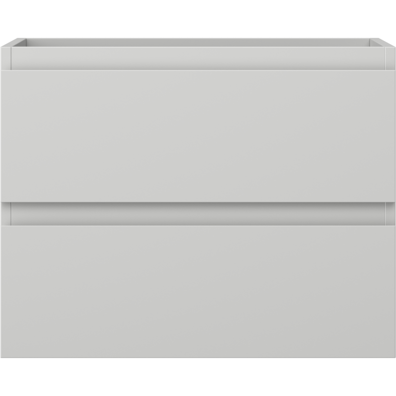 Underskap til servant i lys grå matt finish med to skuffer og minimalistisk design uten håndtak.