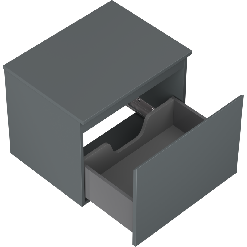 Servantskap uten vask 60 cm grafitt matt med en stor uttrekkbar skuff og synlig innvendig skillevegg.