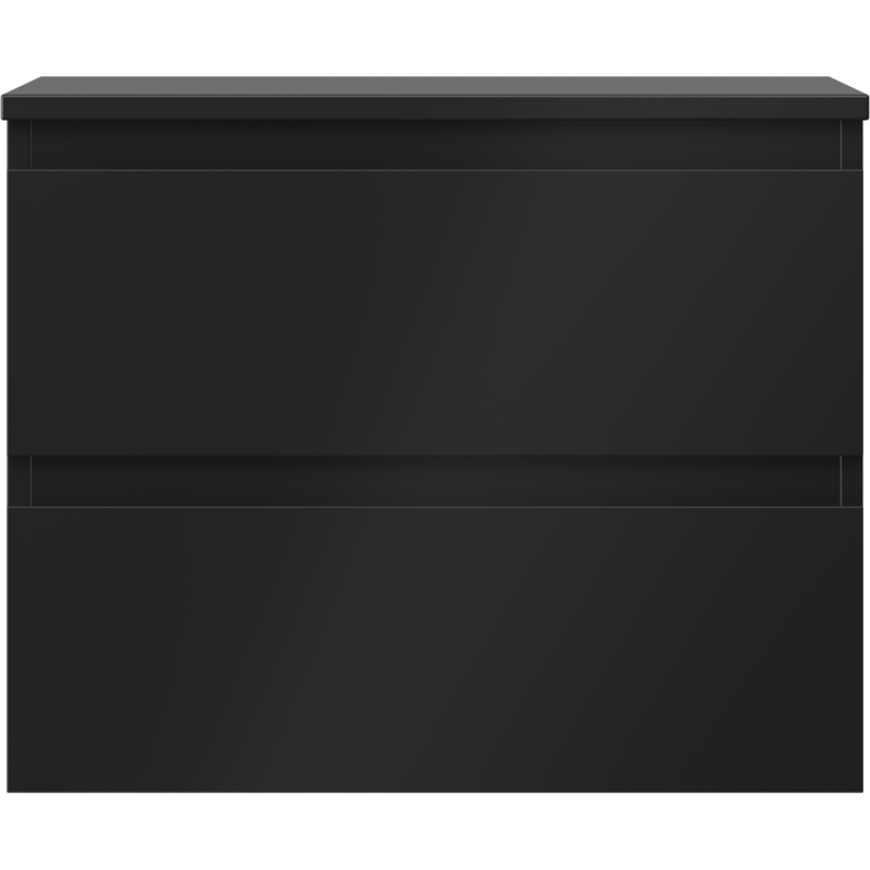 Underskap til servant i svart matt med to skuffer, minimalistisk design uten synlige håndtak.