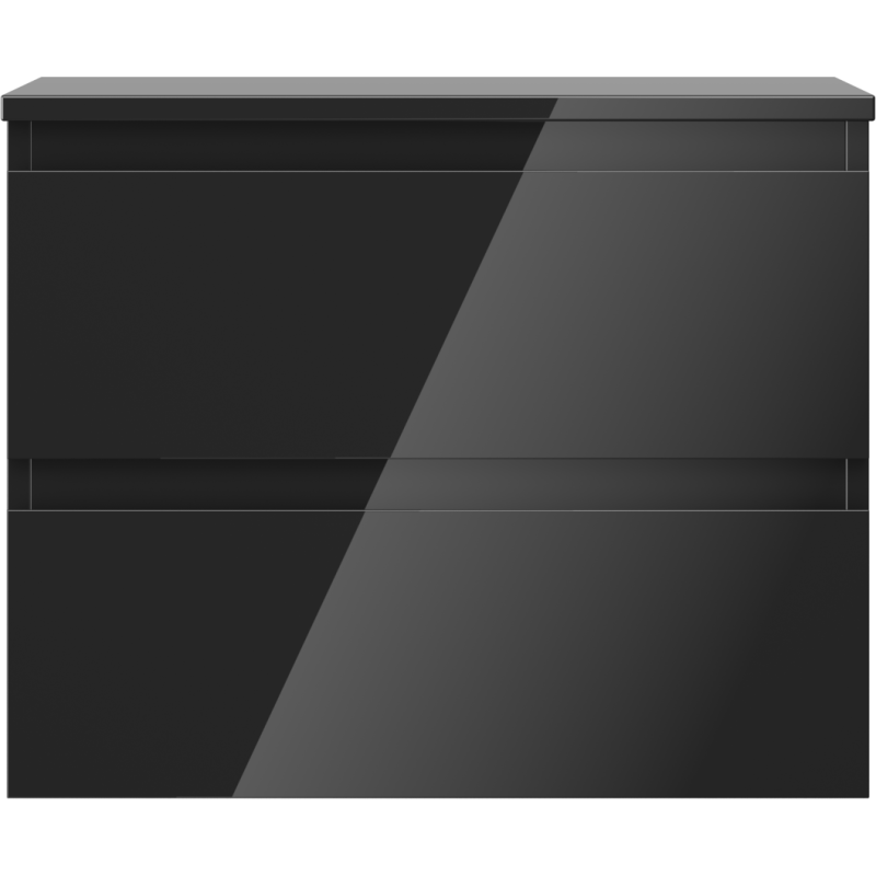 Underskap til servant i svart høyglans med to skuffer og minimalistisk design, sett forfra.