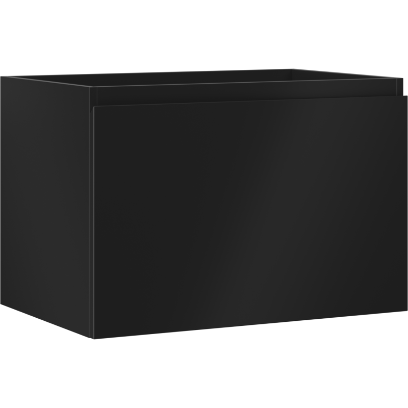 Servantskap 70 cm svart matt med én skuff, sett skrått forfra uten synlige håndtak.