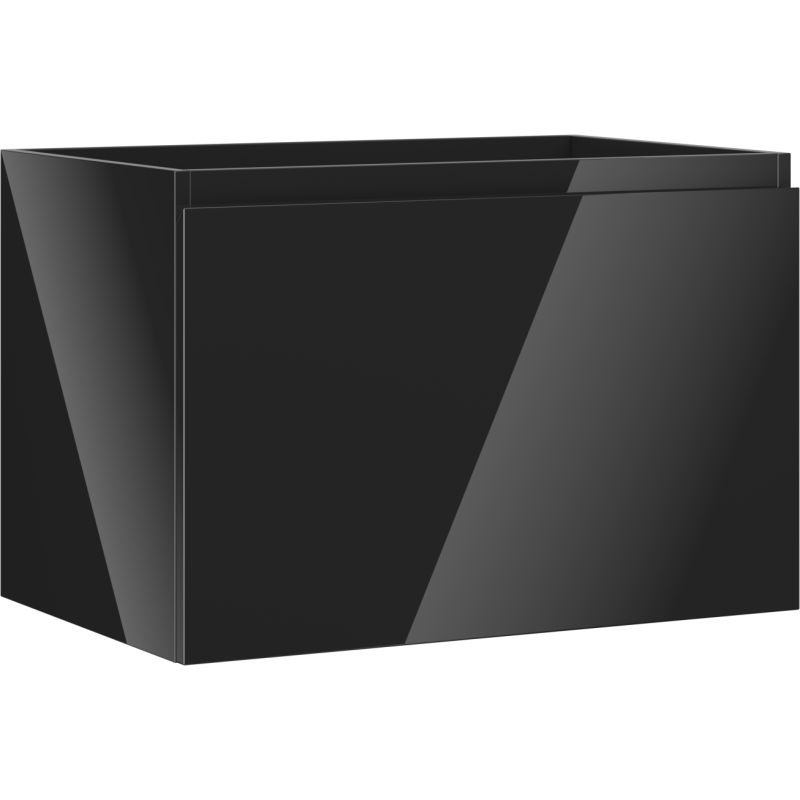 Servantskap 70 cm svart høyglans med én skuff, sett fra skrått perspektiv.