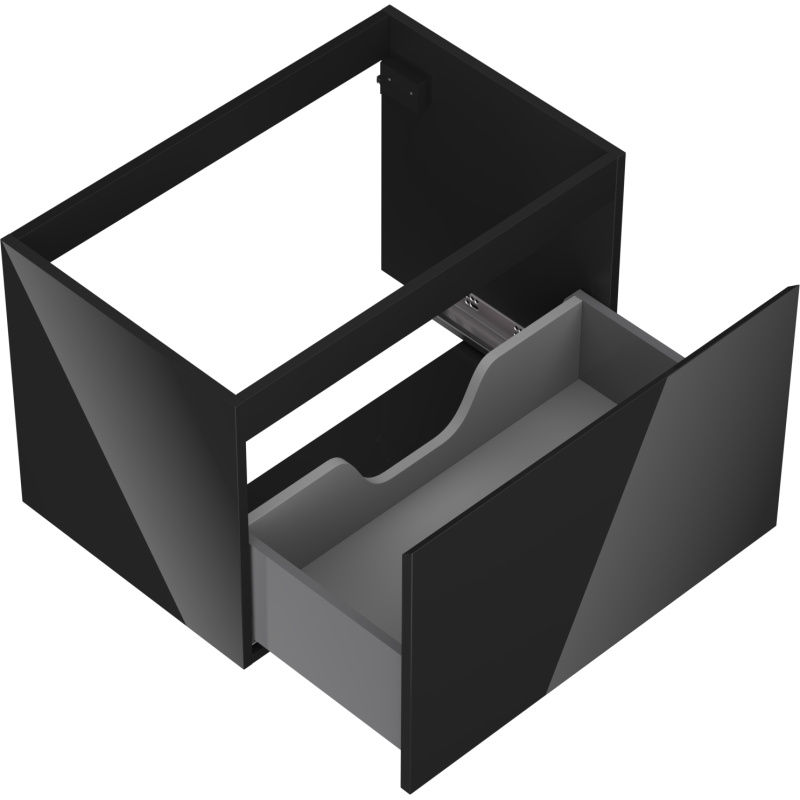 Servantskap uten vask svart høyglans Mexen Orio 70 cm med åpen skuff og moderne design.