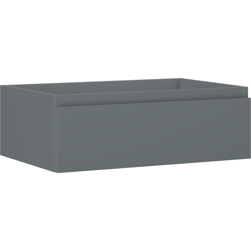 Servantskap 70 cm grafitt matt med én skuff og glatt front, sett fra skrå vinkel foran.