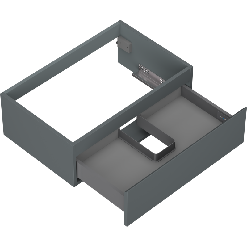 Servantskap uten vask 70 cm grafitt matt med én skuff sett ovenfra, utskjæring for avløp.