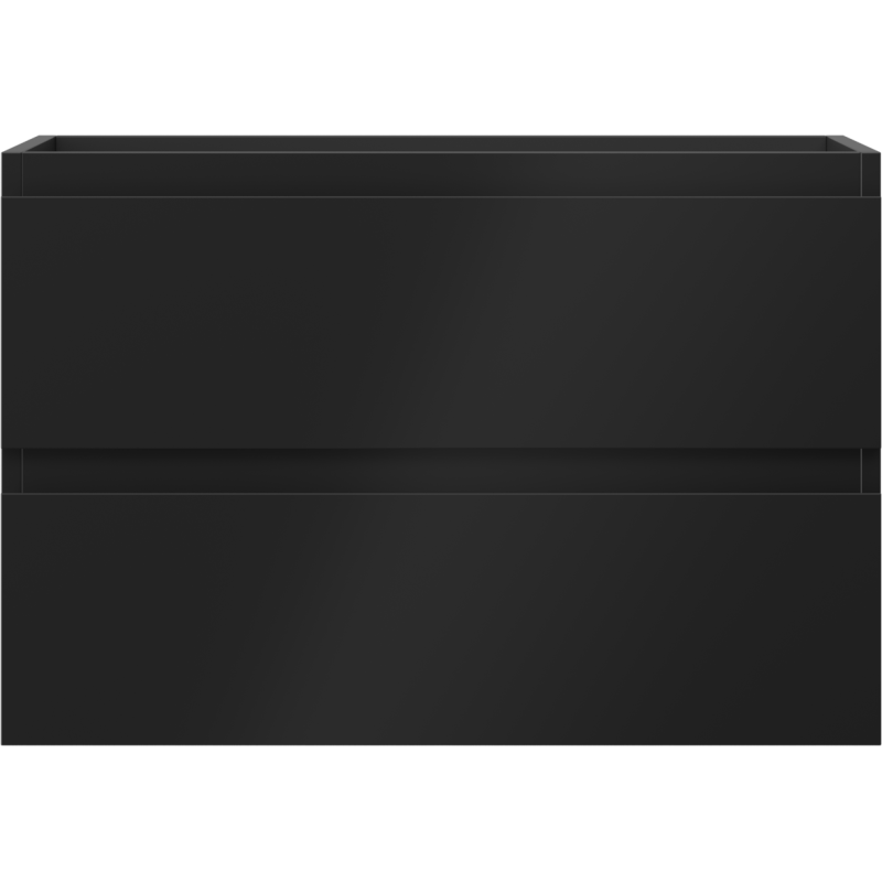 Underskap til servant i svart matt med to brede skuffer uten håndtak, sett rett forfra.