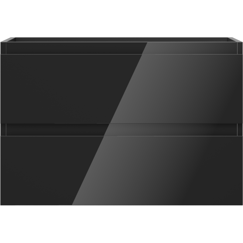 Underskap til servant 70 cm svart høyglans med to skuffer, sett rett forfra.