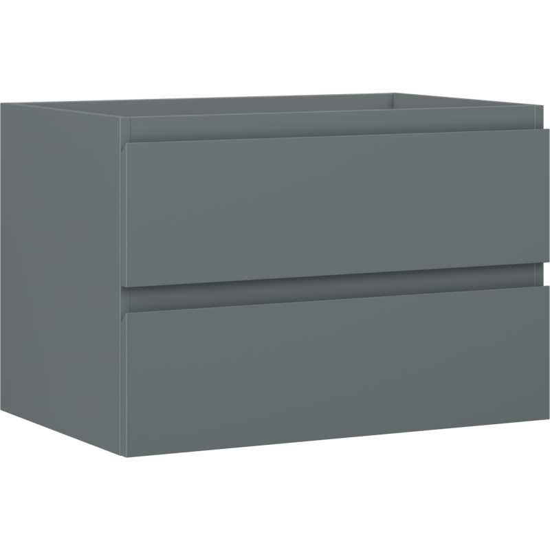 Servantskap 70 cm grafitt matt med to skuffer, sett fra skrå vinkel uten synlige håndtak.