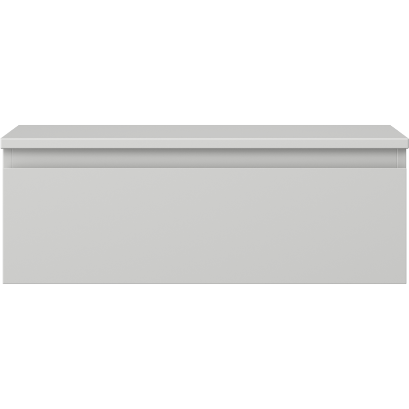 Underskap til servant Mexen Orio 70 cm i lys grå matt metall med én skuff, sett forfra.