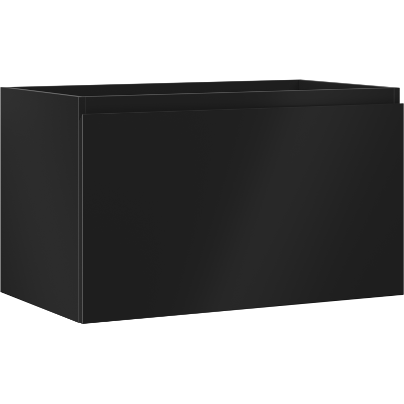 Servantskap 80 cm i matt svart med én skuff, sett fra front og venstre side uten synlige håndtak.