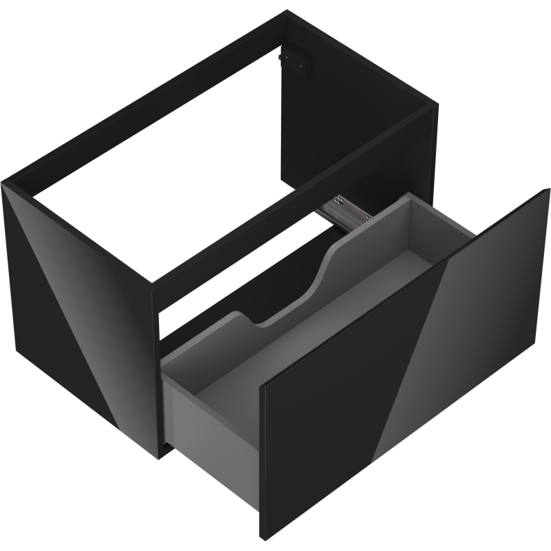 Servantskap uten vask svart høyglans 80 cm med åpen skuff og utsparing for rørføring.