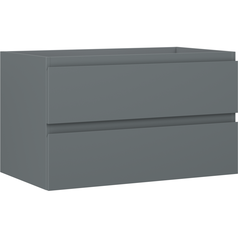 Servantskap 80 cm grafitt matt med to skuffer, sett fra hjørne uten synlige håndtak.