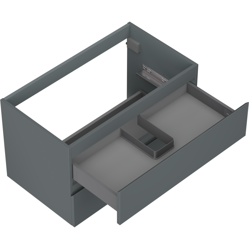 Servantskap uten vask 80 cm Mexen Orio i grafitt matt med åpen skuff og inndelt oppbevaring.
