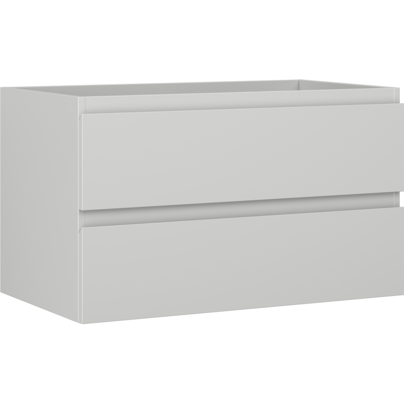 Servantskap 80 cm grå matt med to skuffer, sett fra skrå vinkel mot høyre.