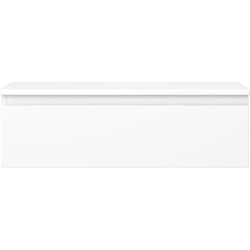 Underskap til servant i hvit matt utførelse med én skuff, sett rett forfra.