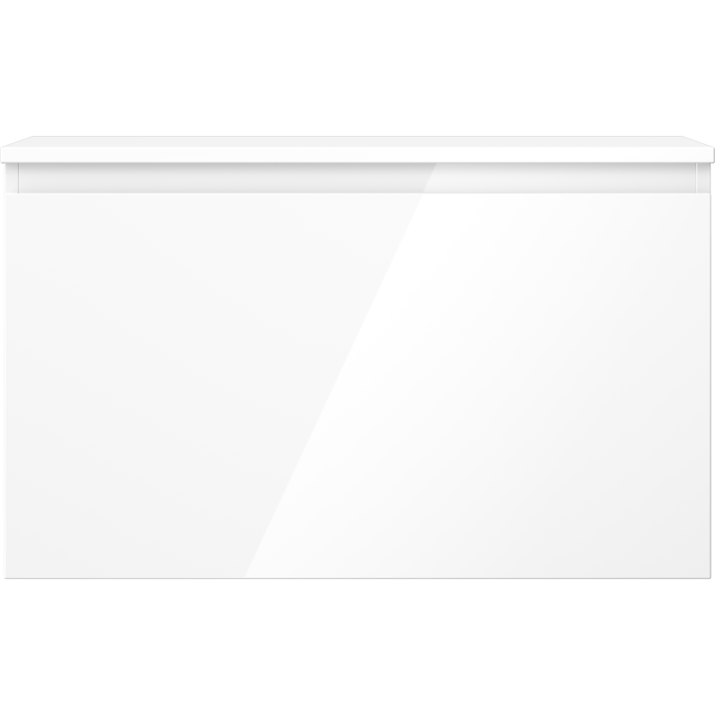 Underskap til servant i hvit høyglans, rektangulært design med én skuff, sett rett forfra.