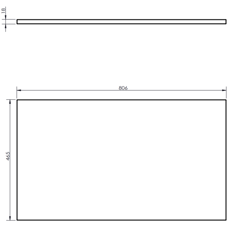 Underskap til servant teknisk tegning med mål for Mexen Orio 80 cm i svart høyglans.