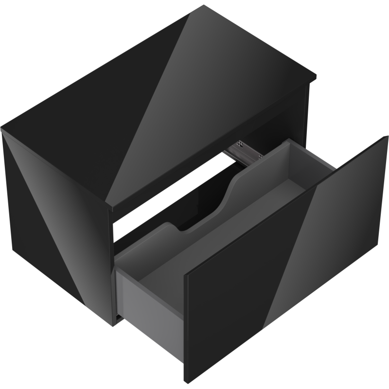 Servantskap uten vask svart høyglans 80 cm med delvis åpen skuff og innvendig skillevegg.